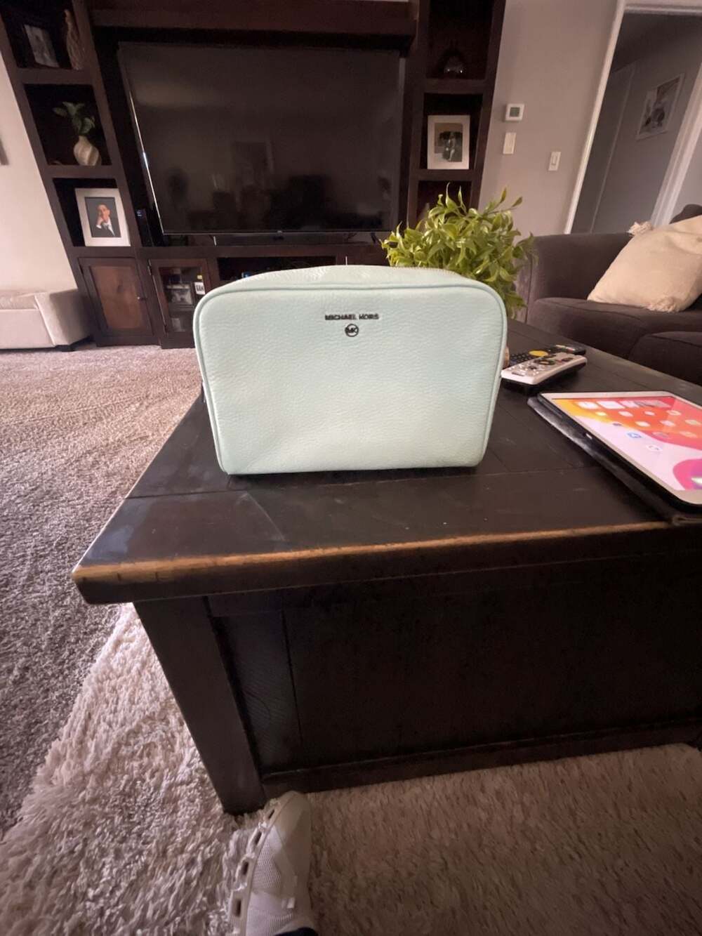 Michael kors Jet Set Charm Large Zip Travel Pouch Clutch Aqua Green